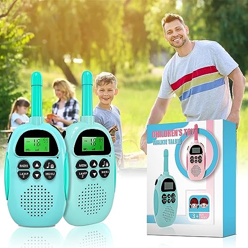 Tosaju Walkie-Talkie para niños batería Recargable Rango de Radio 3 kilómetros 16 Canales Vox escanea Aventuras al Aire Libre, Camping, Senderismo 2 Juegos Walkie-Talkie Azul