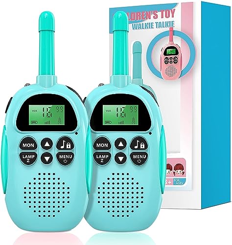 Tosaju Walkie-Talkie para niños batería Recargable Rango de Radio 3 kilómetros 16 Canales Vox escanea Aventuras al Aire Libre, Camping, Senderismo 2 Juegos Walkie-Talkie Azul