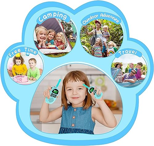 Tosaju Walkie-Talkie para niños batería Recargable Rango de Radio 3 kilómetros 16 Canales Vox escanea Aventuras al Aire Libre, Camping, Senderismo 2 Juegos Walkie-Talkie Azul