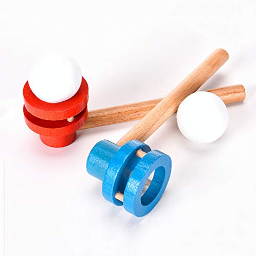 TOYANDONA Bola de burbujas de madera, juguete de bola flotante, soplador de bola flotante, divertido juego de bola flotante, tubo de soplado, balance de burbujas, juguete (rojo)