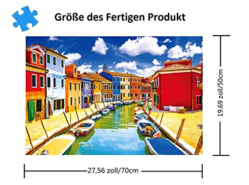 ToyHero Puzzle Burano Venecia Italia clásico puzle 1000 piezas Impossible Puzzle para adultos y niños Paisaje Puzle colorido 70 x 50 cm