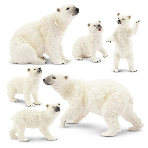 TOYMANY Juego de 6 figuras de oso polar, figuras de animales polares realistas, juego familiar con osos polares para bebé, juguetes educativos, decoración de tartas, regalo de cumpleaños de Navidad