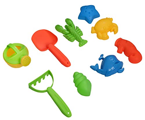 Toys 4 U Beach Toys Mega Pack Bulk Beach & Sandbox Play Set w/Unique Cangrejo, Shell & Sea Life Sand Molds, Pala, rastrillo, regadera y Bolsa de Transporte con Asas Disponible en Rosa o Azul