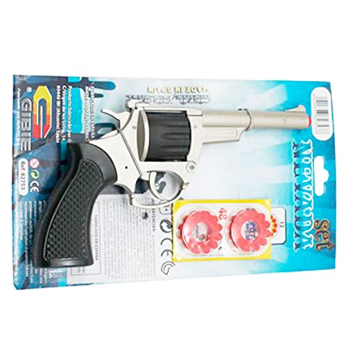 Tradineur - Pistola de Juguete con 48 fulminantes Nevada, revólver de Juguete Recargable con Disparos sonoros, 4 Discos de 12 fulminantes, Regalo para niños, 20 x 11,5 cm