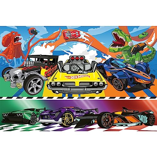 Trefl Hot Wheels, A Toda Velocidad 100 Piezas-Puzle de Colores con los Coches Famosos, Entretenimiento Creativo, Juego para niños a Partir de 5 años, Multicolor (16466)