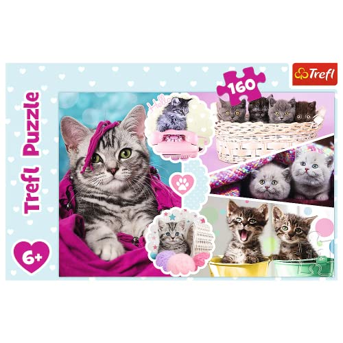 Trefl-Lindo Gato de 160 Piezas, para niños a Partir de 6 años Puzzle, Color Gatitos adorables, Niedliche Katzen