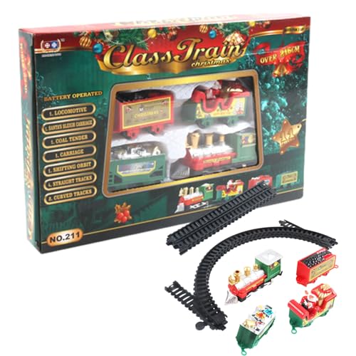 Tren Eléctrico | Kits Ferroviarios Navideños con Vías de Tren - Juego de Trenes de Juguete clásico de Montaje DIY navideño, Divertidos Juguetes de construcción de vagones para niños de 3, 4, Delesys