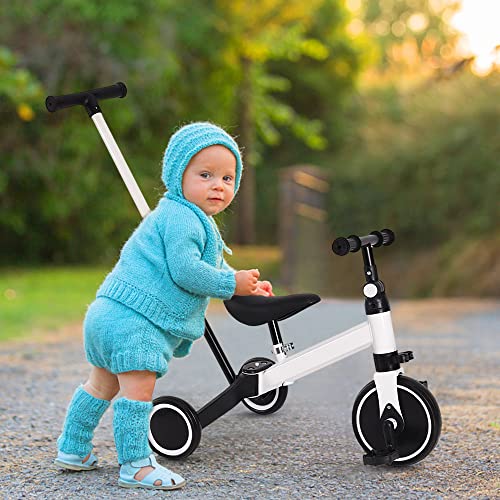 Triciclos para Niños, 3 en 1 Una Bici Multifunción, Adecuado para niños de 1-3 años,Triciclo,Bicicleta,Carro de Equilibrio,Caminante, Altura del Asiento Regulable -3 en 1 (Blanco)