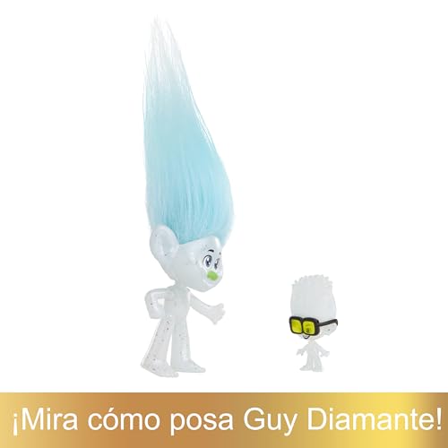 Trolls 3 Todos Juntos Muñeco Guy Diamond con Diamantito, inspirado en la película, juguete +3 años (Mattel HNF09)