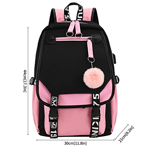 TSLBW Mochila Escolar para Niña, 20-35L Mochila Escolar Niñas Escolares Bolsa para Juveniles Chica Mujer para Uso Diario como Escuela, Compras, Viaje, Secundaria y Universidad (Rosa negro)