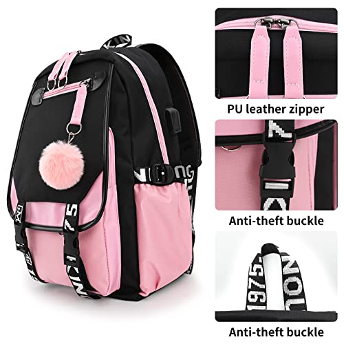 TSLBW Mochila Escolar para Niña, 20-35L Mochila Escolar Niñas Escolares Bolsa para Juveniles Chica Mujer para Uso Diario como Escuela, Compras, Viaje, Secundaria y Universidad (Rosa negro)