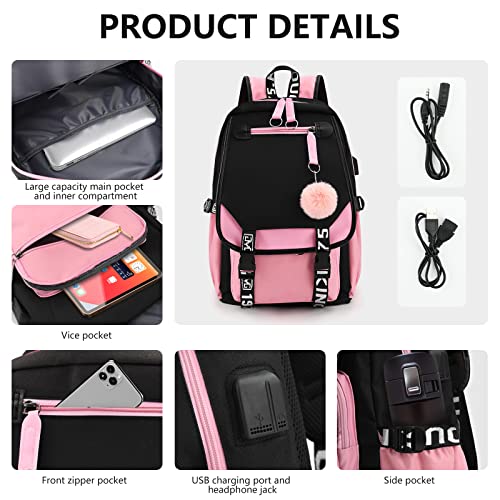 TSLBW Mochila Escolar para Niña, 20-35L Mochila Escolar Niñas Escolares Bolsa para Juveniles Chica Mujer para Uso Diario como Escuela, Compras, Viaje, Secundaria y Universidad (Rosa negro)