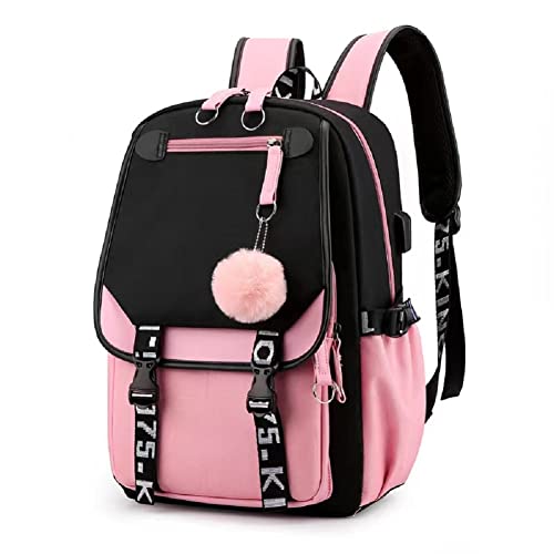 TSLBW Mochila Escolar para Niña, 20-35L Mochila Escolar Niñas Escolares Bolsa para Juveniles Chica Mujer para Uso Diario como Escuela, Compras, Viaje, Secundaria y Universidad (Rosa negro)