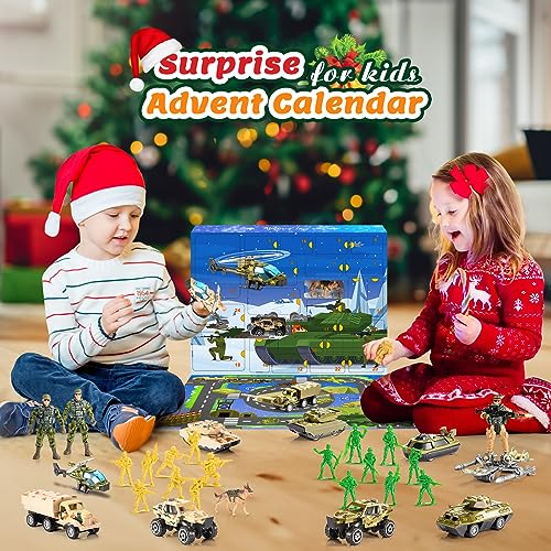 Tsokize Calendario Adviento 2023, Juguetes Niños 2 3 4 5 6 Años Navidad Regalo Niño 2-8 Años Soldaditos de Plastico Militar Juguete Juegos para Niños 2-8 Años Calendario Niños Coches de Juguetes