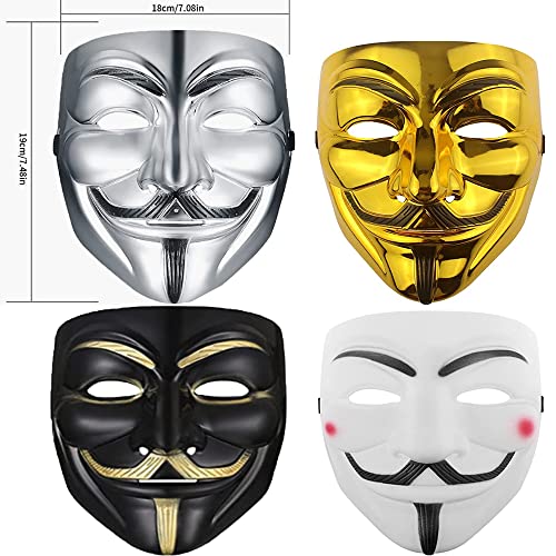 Tuofang Juego de Máscaras Anónimas, 4 Pcs Mascara V de Vendetta, Mascara Hacker, Máscaras Anonymous de Halloween, Halloween Cosplay Accesorios Fiesta Props