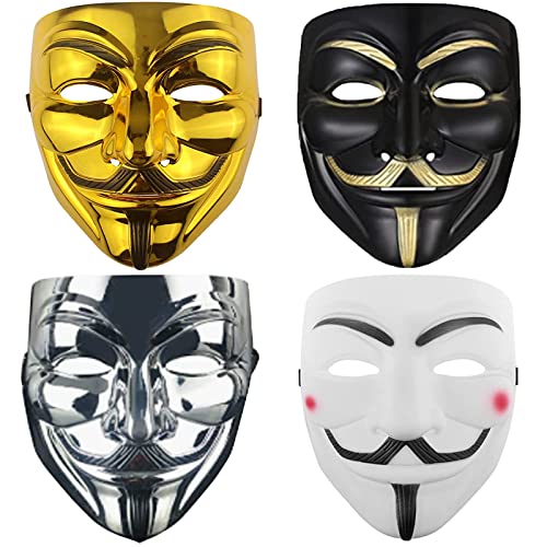 Tuofang Juego de Máscaras Anónimas, 4 Pcs Mascara V de Vendetta, Mascara Hacker, Máscaras Anonymous de Halloween, Halloween Cosplay Accesorios Fiesta Props