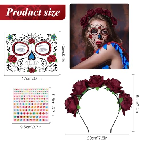 TZQFROCE Diadema con diseño de rosas muertas para Halloween, diadema de flores, Dia de los Muertos, disfraz de Halloween, accesorio para el pelo para disfraces, Halloween, carnaval, fiesta temática