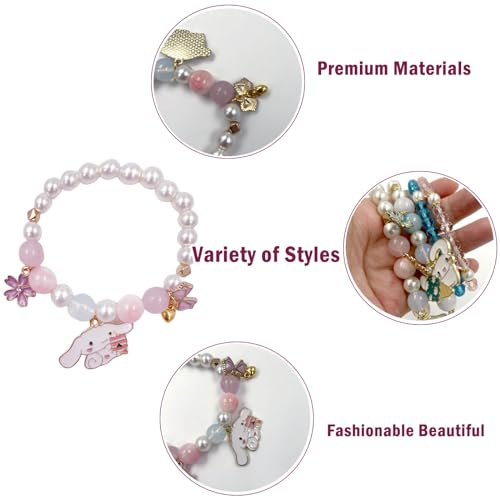 Ubephant Pulsera Hello Cat, Sanrio Accesorios Kawaii 4Pcs, Pulseras Infantiles, Pulsera Niña de Dibujos Animados, Pulseras de Cuentas de Cristal Niñas, Pulseras a Juego de Anime, para Regalo de Niñas