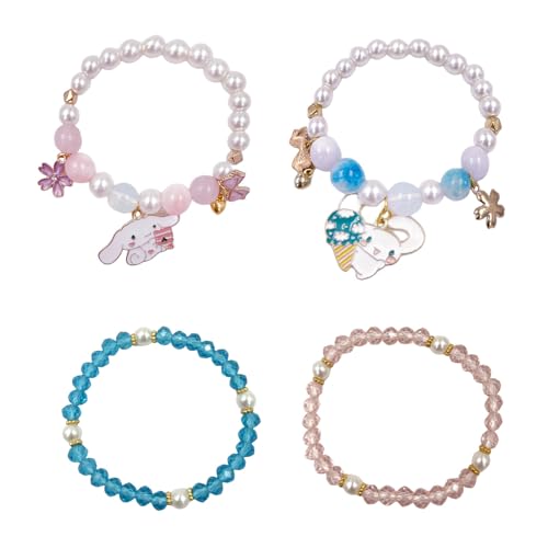 Ubephant Pulsera Hello Cat, Sanrio Accesorios Kawaii 4Pcs, Pulseras Infantiles, Pulsera Niña de Dibujos Animados, Pulseras de Cuentas de Cristal Niñas, Pulseras a Juego de Anime, para Regalo de Niñas