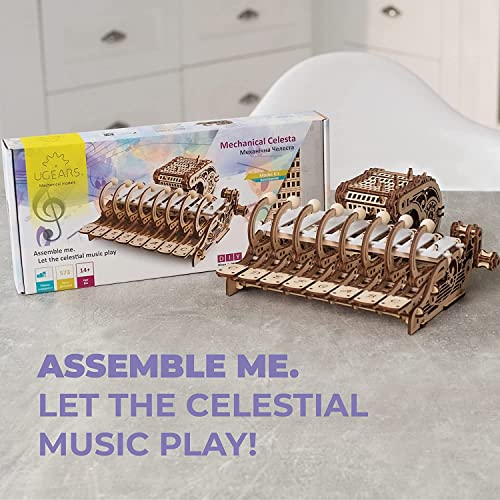 UGEARS Puzzle 3D Celesta Mecánica - Maquetas para Montar Instrumentos Musicales de Piano, Caja de música y xilófono - Puzzles 3D de educación Musical - Maquetas para Construir para Adultos y niños