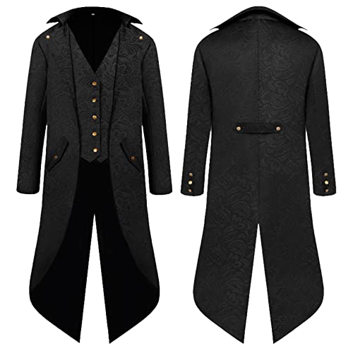 Uikceten Disfraz Cosplay Halloween medieval ropa para hombre esmoquin steampunk abrigo gótico frack victoriano vintage chaqueta uniforme, Negro , XL