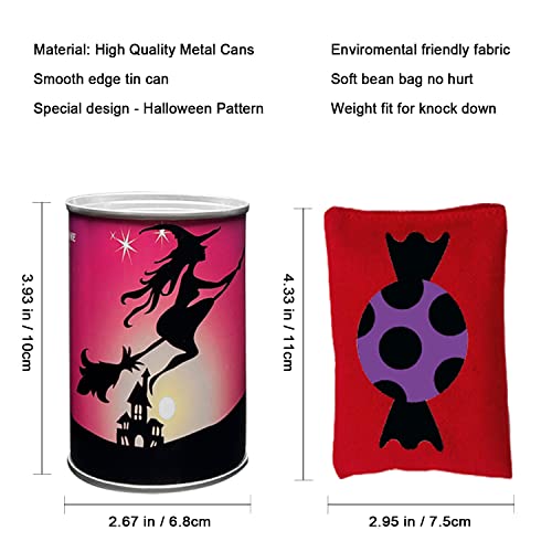 Ulifeme Juegos de Jardin, Juego de Lanzamiento Exterior para Niños y Adultos, 10pcs Patrón de Halloween Metal Tirar Latas & 3pcs Bolsas de Frijol, Punteria Regalo para Casa, Cumpleaños y Otros Fiestas