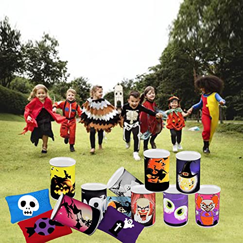 Ulifeme Juegos de Jardin, Juego de Lanzamiento Exterior para Niños y Adultos, 10pcs Patrón de Halloween Metal Tirar Latas & 3pcs Bolsas de Frijol, Punteria Regalo para Casa, Cumpleaños y Otros Fiestas