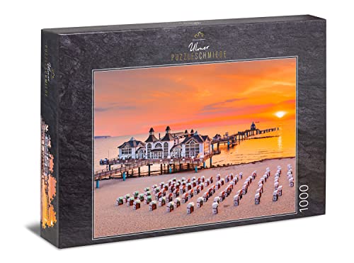 Ulmer Puzzleschmiede - Puzzle Sol de Tarde en Rügen: Puzzle de 1000 Piezas - Sillas de Playa en el Mar Báltico al Atardecer - Isla de Rügen, Alemania