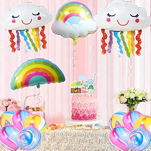 Ungfu Mall 5. Juego de decoración de cumpleaños de arco iris, globos con número de 5 globos de papel de aluminio, globos para cumpleaños, arco iris, borlas, globos para niñas, decoración de cumpleaños