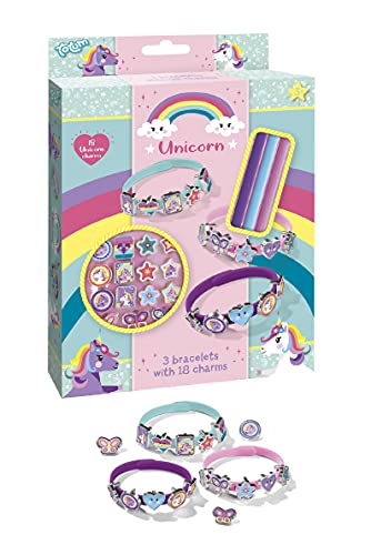 Unicorn - Juego de pulseras para manualidades (3 colores diferentes, 18 bonitos colgantes con diferentes motivos de unicornio), 21 Stück (1er Pack), Plástico