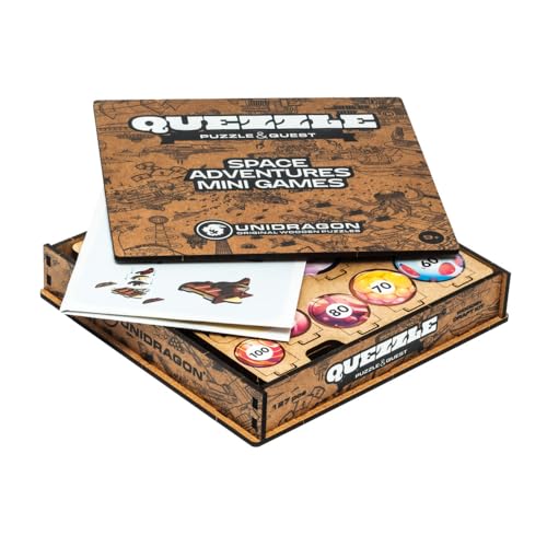 UNIDRAGON Rompecabezas Originales de Madera - Quezzle Aventuras Espaciales Mini-Juegos 127 pcs, Bonito Envoltorio de Regalo, Forma única Mejor Regalo para Adultos y niños