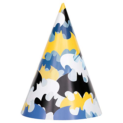 Unique- Party Cone Hats | Paper Pcs Gorros Fiesta de Batman-Paquete de 8, Multicolor (77521)