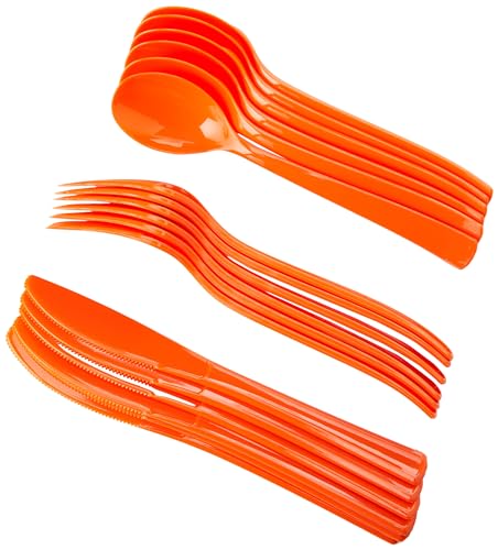 Unique Party - Juego de Cubiertos Reutilizables de Plástico - Color Naranja - 18 Piezas (39500)