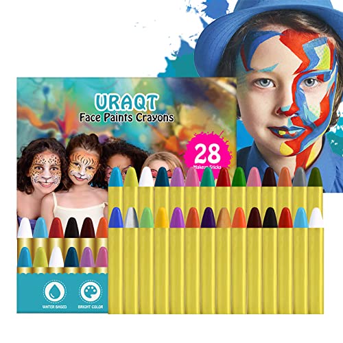 URAQT Pintura Cara Halloween, 28 Colores Crayones de Pintura Facial Niños de Seguridad No Tóxica, Pintura Corporal para Barriga Embarazada, Kit Maquillaje Halloween Festival Fiesta Cosplay Navidad