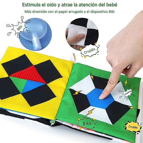 URMYWO libros para bebés juguetes, libros en blanco y negro de alto contraste Tela tocar y sentir los libros de tela estimulación educativa temprana juguetes para los niños pequeños, regalo del bebé