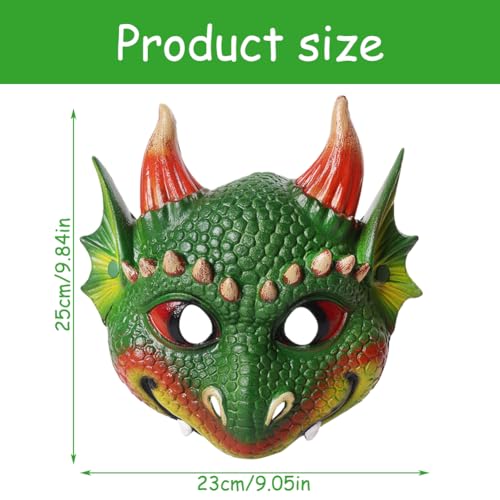 UZSXHJ Máscara de Dragón Máscaras de Fiesta Accesorios Disfraz de Dragón Máscara de Animales para Niños Máscara de Dragon para Disfraz de Fiesta de Cosplay Mascarada Rendimiento Carnaval(Verde)