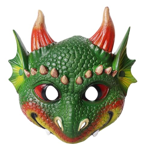 UZSXHJ Máscara de Dragón Máscaras de Fiesta Accesorios Disfraz de Dragón Máscara de Animales para Niños Máscara de Dragon para Disfraz de Fiesta de Cosplay Mascarada Rendimiento Carnaval(Verde)