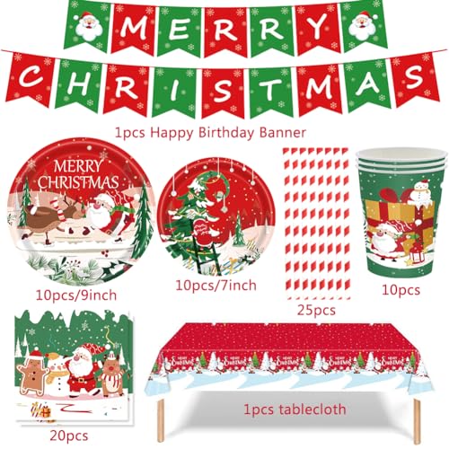 UZSXHJ Vajilla para Fiestas Temáticas De Navidad,77pcs Vajilla Navideña De Papel,Juego De Vajilla De Fiesta De Navidad,Decoración Fiesta Navidad para Niños Adultos,Platos De Papel De Navidad Y Tazas