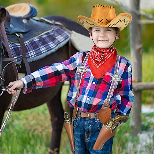 vamei Accesorios de Disfraces de Vaquero para Niños con Sombrero de Vaquero Bandana Funda de cinturón Juego de Vaquero para Halloween Navidad Fiesta Carnaval Cosplay Disfraces para Niños