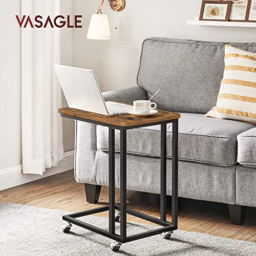 VASAGLE Juego de 2, Mesa Auxiliar de Estilo Industrial, Mesa Lateral con Ruedas y Pies Ajustables, para Dormitorio, Marco de Acero, Fácil de Montar, Marrón Rústico y Negro LCT644B01