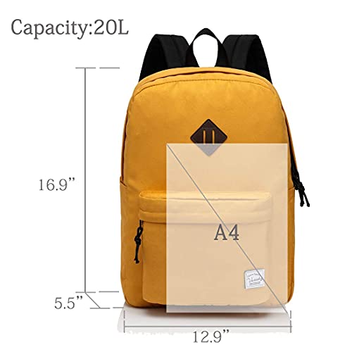 VASCHY Bolsa de escuela ligera, 20 litros, resistente al agua, para viajes, deporte, senderismo, escuela con dos bolsillos para botellas, Amarillo Miel, talla única, Práctica