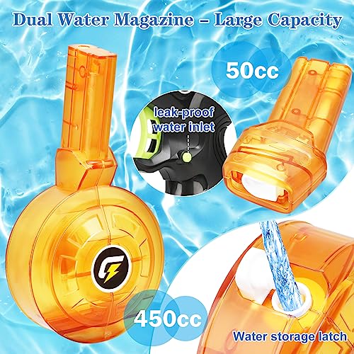 VATOS Pistola de Agua Eléctrica - Pistolas de Agua Automáticas Recargables con 2 Contenedores de Agua, Pistola de Agua Niños Adultos Larga Distancia, Juguetes de Agua Eléctricos para el Verano (Verde)