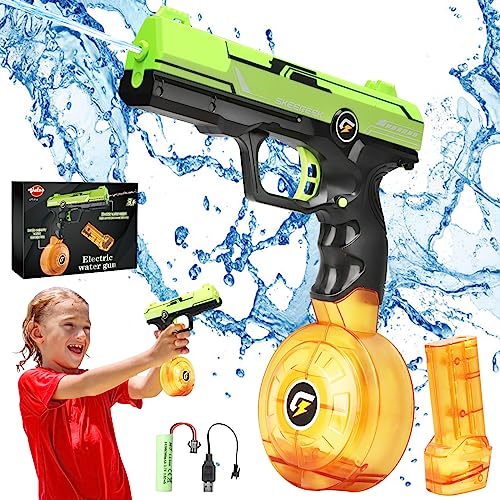 VATOS Pistola de Agua Eléctrica - Pistolas de Agua Automáticas Recargables con 2 Contenedores de Agua, Pistola de Agua Niños Adultos Larga Distancia, Juguetes de Agua Eléctricos para el Verano (Verde)