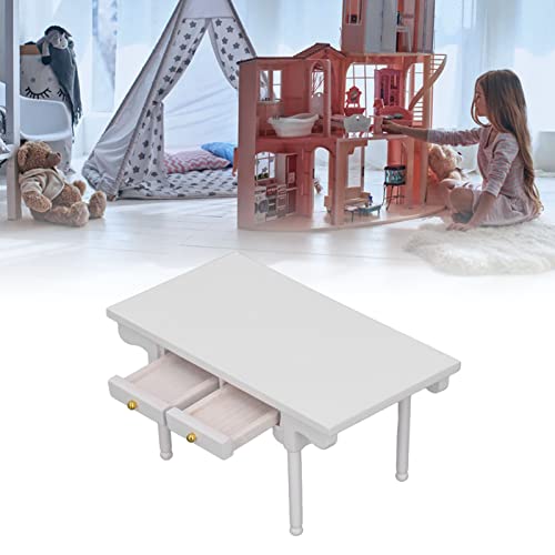 Vbestlife 1: 12 Escritorio de Casa de Mu?Ecas, Mesa en Miniatura Moderna de Madera, Mini Escritorio de Escritura, Decoraci¨®N de Muebles de Juguete (Blanco)