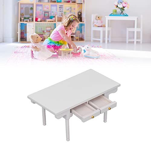 Vbestlife 1: 12 Escritorio de Casa de Mu?Ecas, Mesa en Miniatura Moderna de Madera, Mini Escritorio de Escritura, Decoraci¨®N de Muebles de Juguete (Blanco)