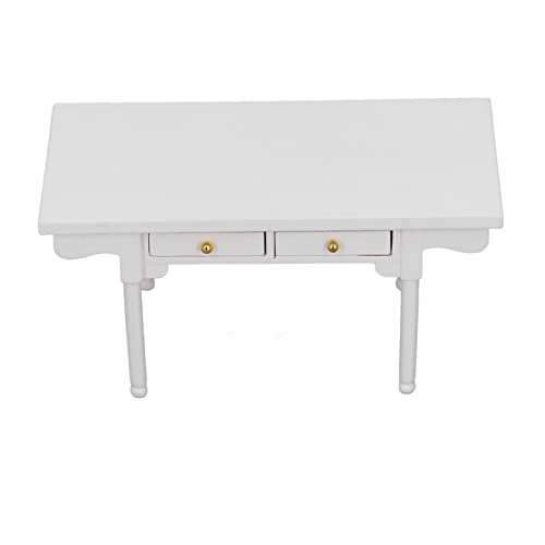 Vbestlife 1: 12 Escritorio de Casa de Mu?Ecas, Mesa en Miniatura Moderna de Madera, Mini Escritorio de Escritura, Decoraci¨®N de Muebles de Juguete (Blanco)