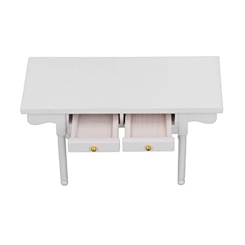 Vbestlife 1: 12 Escritorio de Casa de Mu?Ecas, Mesa en Miniatura Moderna de Madera, Mini Escritorio de Escritura, Decoraci¨®N de Muebles de Juguete (Blanco)