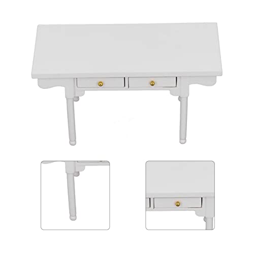 Vbestlife 1: 12 Escritorio de Casa de Mu?Ecas, Mesa en Miniatura Moderna de Madera, Mini Escritorio de Escritura, Decoraci¨®N de Muebles de Juguete (Blanco)