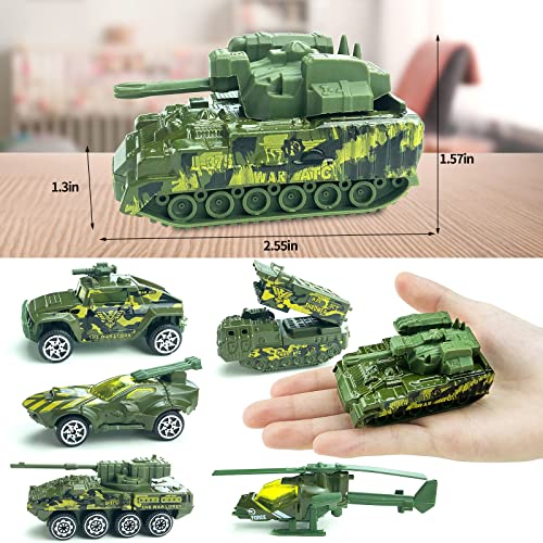 Vehículos Militares Diecast Coches Juguetes para niños de 3, 4, 5, 6, 7 años de Edad, 6 Unidades, aleación Metal ejército, Modelos de Juguete de Juego, camión y helicóptero para niños pequeños, niñas