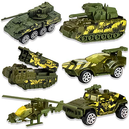 Vehículos Militares Diecast Coches Juguetes para niños de 3, 4, 5, 6, 7 años de Edad, 6 Unidades, aleación Metal ejército, Modelos de Juguete de Juego, camión y helicóptero para niños pequeños, niñas